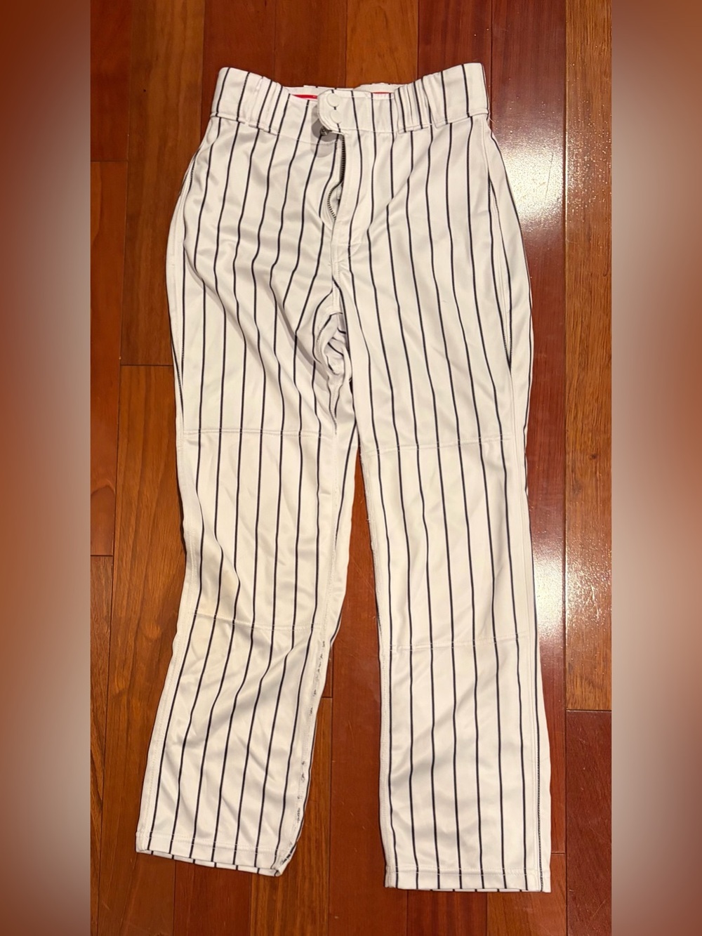Rawlings White Pinstripe Baseball Pants with Black Stripes - Youth Large